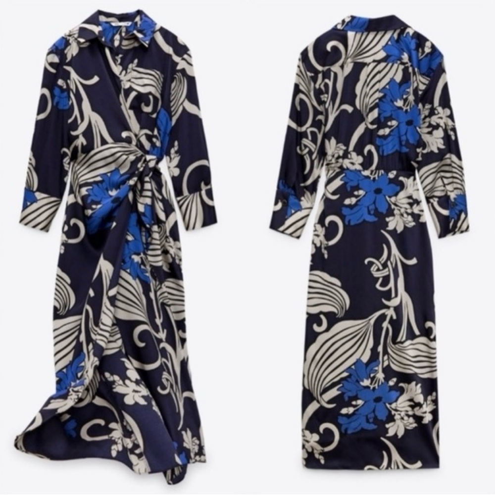 Beautiful Floral print Zara silk wrap dress size medium